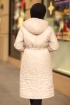 Çıtçıtlı ve Fermuarlı Kapitone Tesettür Mont Bej 2