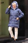 Fermuarlı Puffy Tam Dolum Tesettür Mont Mavi 2