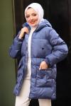 Fermuarlı Puffy Tam Dolum Tesettür Mont Mavi 2