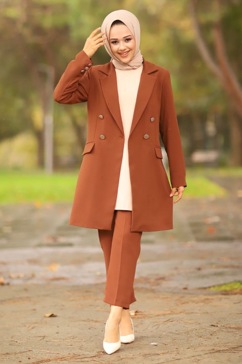Blazer Ceketli Takım Acı Kahve 2