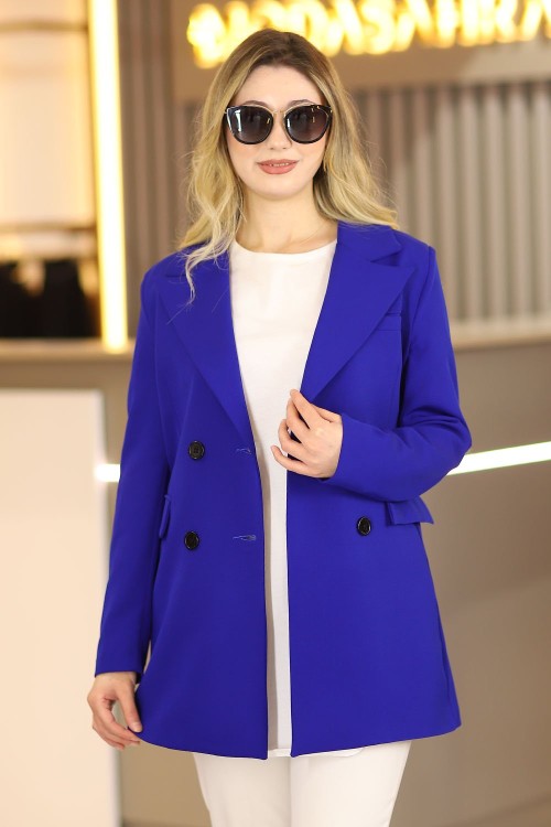 Blazer Astarlı Tesettür Ceket Saks Mavisi