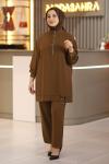 Halka Linda Fermuarlı Tesettür Takım Acı Kahve