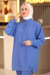 Halka Linda Fermuarlı Tesettür Takım Mavi