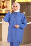 Halka Linda Fermuarlı Tesettür Takım Mavi