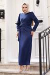 Saçaklı Tesettür Abiye Elbise Lacivert