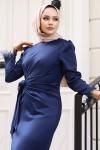 Saçaklı Tesettür Abiye Elbise Lacivert