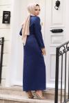 Saçaklı Tesettür Abiye Elbise Lacivert