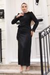 Saçaklı Tesettür Abiye Elbise Siyah