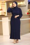Zincir Kemerli Elbise Lacivert