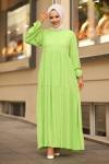 Müslin Kumaş Tesettür Elbise Yağ Yeşili