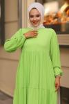 Müslin Kumaş Tesettür Elbise Yağ Yeşili