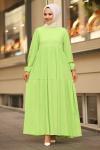 Müslin Kumaş Tesettür Elbise Yağ Yeşili