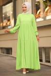Müslin Kumaş Tesettür Elbise Yağ Yeşili