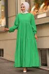 Müslin Kumaş Tesettür Elbise Yeşil