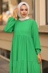 Müslin Kumaş Tesettür Elbise Yeşil