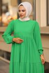 Müslin Kumaş Tesettür Elbise Yeşil