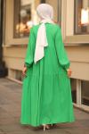 Müslin Kumaş Tesettür Elbise Yeşil