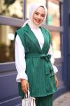 Süs Cepli Tesettür Yelekli Takım Zümrüt