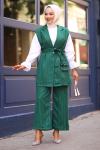 Süs Cepli Tesettür Yelekli Takım Zümrüt
