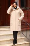 Kaşe Kapitone Astarlı Tesettür Mont Bej3
