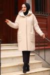 Kaşe Kapitone Astarlı Tesettür Mont Bej3