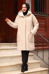 Kaşe Kapitone Astarlı Tesettür Mont Bej3