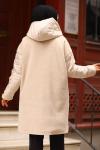 Kaşe Kapitone Astarlı Tesettür Mont Bej3