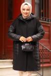 Kaşe Kapitone Astarlı Tesettür Mont Siyah3