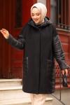 Kaşe Kapitone Astarlı Tesettür Mont Siyah3