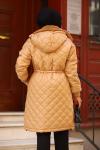 Yakası Kürklü Tesettür Mont Camel