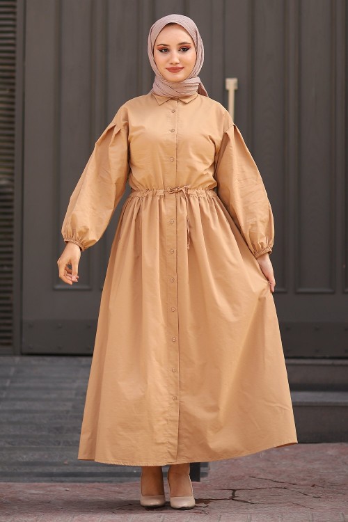 İpli Elbise Camel