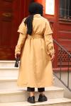 Gümüş Detaylı Demir Tokalı Tesettür Trençkot Camel