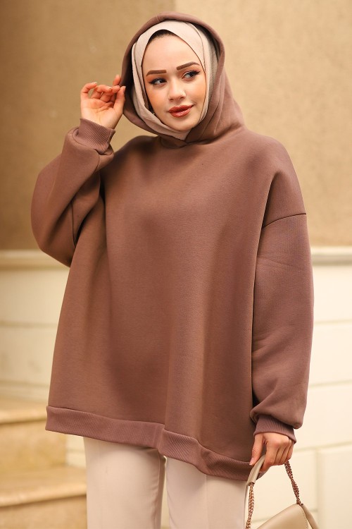 Kapüşonlu Şardonlu Sweat Acı Kahve