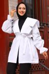 Royal Tesettür Trençkot Beyaz 2
