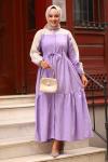 Biye Detay Tesettür Elbise Lila 2