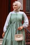 Biye Detay Tesettür Elbise Yeşil 2