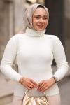 Triko Boğazlı Tesettür Kazak Ekru 2