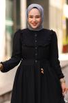 Dantel Güpür Tesettür Elbise Siyah