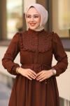 Dantel Güpür Tesettür Elbise Acı Kahve