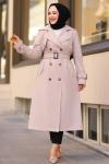 Fermuar Detay Tesettür Trençkot Bej