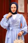 Dantel Detay Tesettür Takım Mavi
