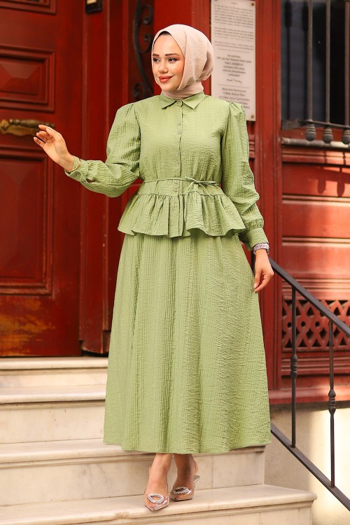 Fırfır Detaylı Tesettür Takım Yeşil