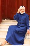 Üstü Kroplu Tasarım Tesettür Elbise Lacivert