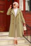 Fermuar Detay Tesettür Trençkot Haki