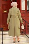 Fermuar Detay Tesettür Trençkot Haki