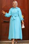 Bağlama Detay Tesettür Etekli Takım Mavi
