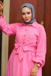 Bağlama Detay Tesettür Etekli Takım Fuşya