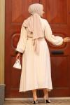 Bağlama Detay Tesettür Etekli Takım Bej