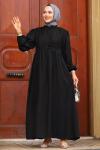 Güpür ve Düğme Detaylı Elbise Siyah