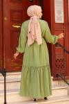 Fırfırlı Astarlı Tesettür Elbise Yeşil